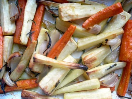 Maple Roasted Parsnips, Carrots and Shallots
