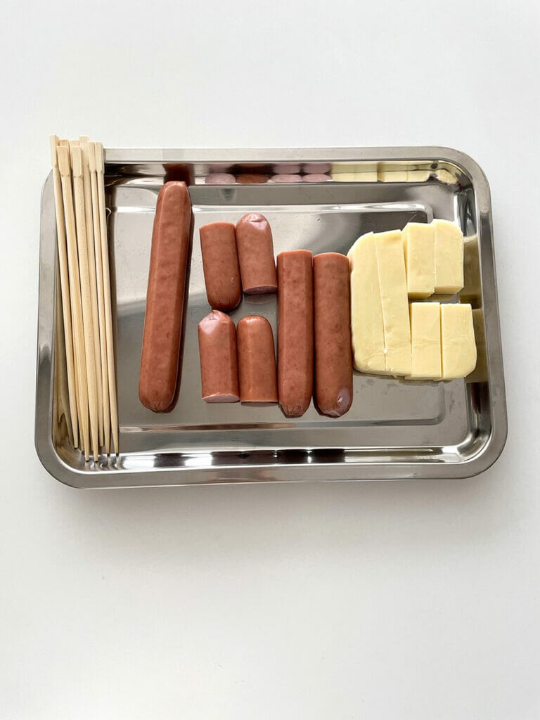 Korean Corn Dog Recipe - Preparing the Corn Dogs and Cheese 2