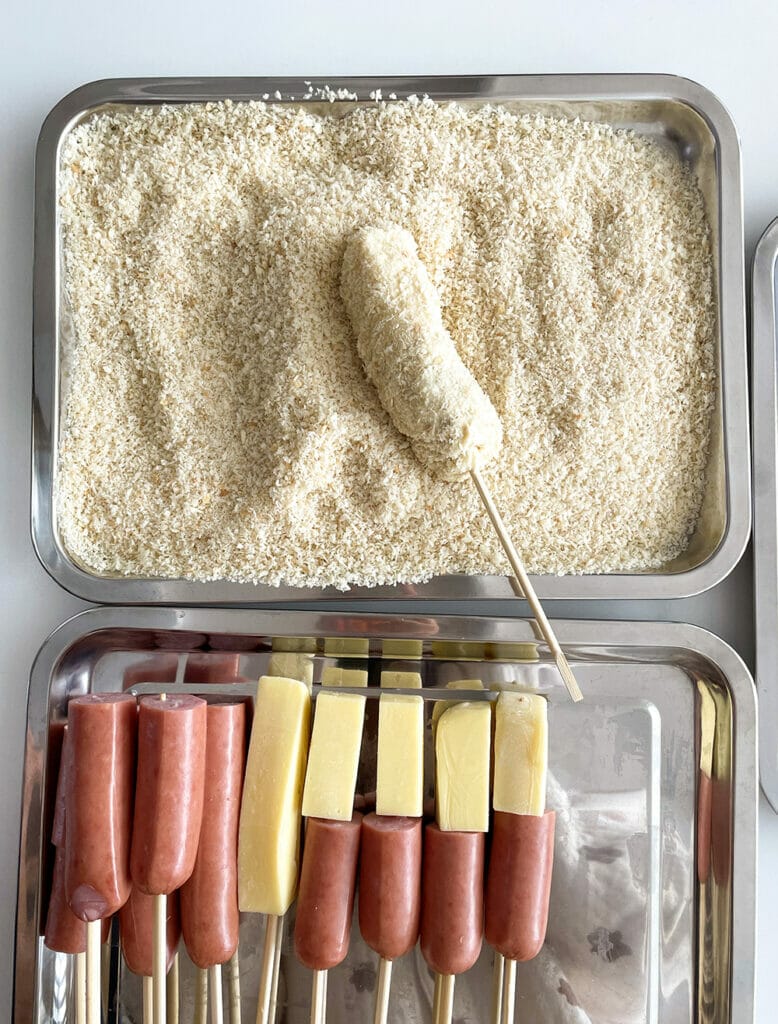 Korean Corn Dog Recipe - Preparing the Corn Dogs and Cheese 6