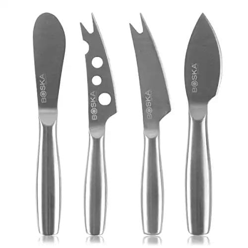 BOSKA Stainless Steel Cheese 4 Knife Set - Mini Copenhagen Knives For All Types of Cheese - Multi-Functional Cheese Slicer - Handheld Slicer - Silver Non-Stick - Dishwasher Safe - For Kitchen Cooking