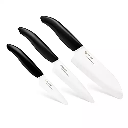 Kyocera FK-3PC BK 3Piece Advanced ceramic Revolution Series Knife Set, Blade Sizes: 5.5", 4.5", 3", Black