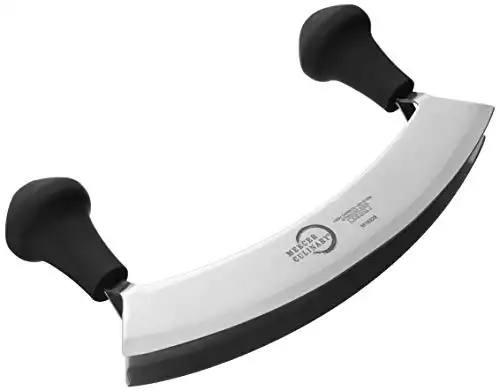 Mercer Culinary Double Blade Rocking Mezzaluna Knife with 2 Knob Handles, 8 Inch, Stainless Steel