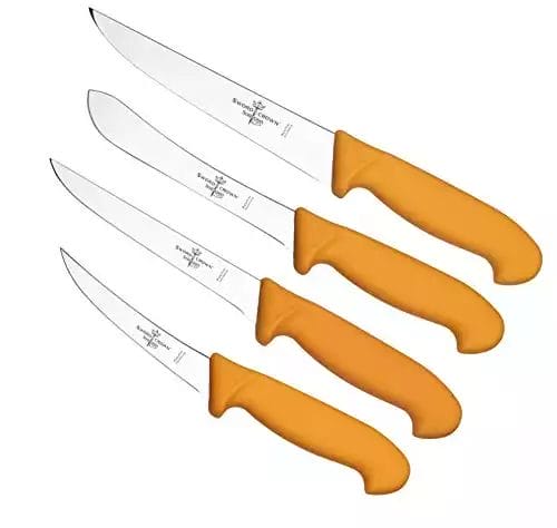 Sword & Crown Professional (Made in Germany) Butcher Knife Set of 7" Butcher Knife, 6" Boning Knife, 6" Skinning Knife and 5" Flexible Boning Knife