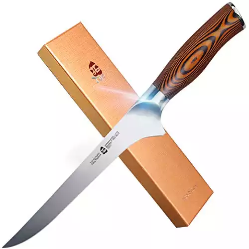 TUO Boning Knife - Razor Sharp Fillet Knife - High Carbon German Stainless Steel Kitchen Cutlery - Pakkawood Handle - Luxurious Gift Box Included - 7 inch - Fiery Phoenix Series