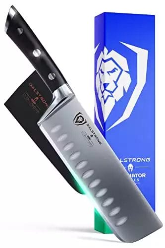Dalstrong Nakiri Knife - 7 inch - Gladiator Series Elite - Asian Vegetable Knife - Forged German High Carbon Steel - Black G10 Handle - Razor Sharp Kitchen Knife - Sheath Included - NSF Certified