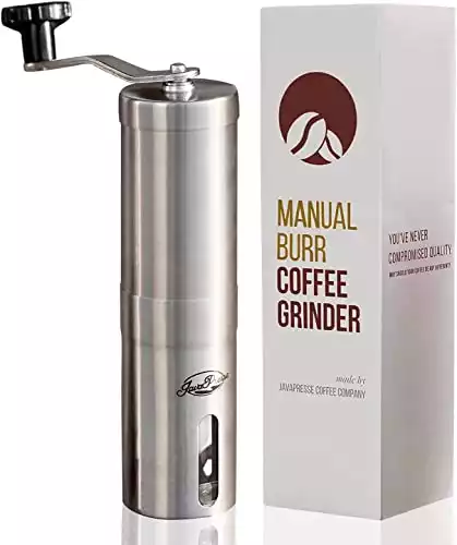 JavaPresse Manual Coffee Grinder — Stainless Steel Manual Conical Burr Coffee Bean Grinder with Hand Crank and 18 Adjustable Settings, Fine to Coarse — Portable Espresso Grinder for Camping or Tra...