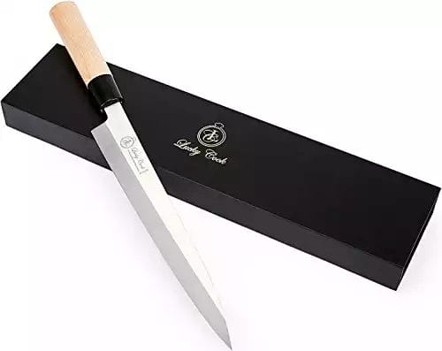Lucky Cook Sashimi Sushi Knife 10 Inch - Perfect Knife For Cutting Sushi & Sashimi, Fish Filleting & Slicing - Very Sharp Stainless Steel Blade & Traditional Wooden Handle + Gift Box