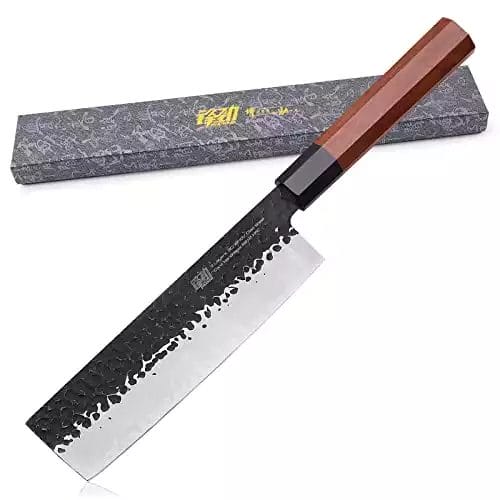 FINDKING Dynasty Series Japanese Nakiri Knife, Professional Vegetable Cleaver, 9Cr18MoV High Carbon Steel Blade, African Rosewood Octagonal Handle, for Shred, Slicing, Mincing, 7 Inches