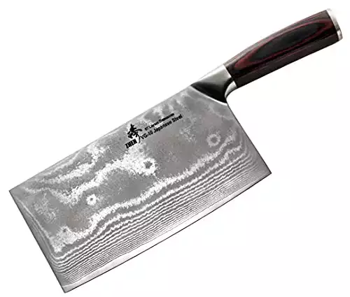 ZHEN Japanese VG-10 67-Layer Damascus Steel 8-Inch Slicer Chopping Chef Butcher Knife/Cleaver, Large