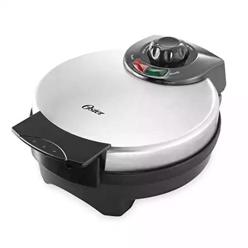 Oster Belgian Waffle Maker with Adjustable Temperature Control, Non-Stick Plates and Cool Touch Handle, Makes 8" Waffles, Stainless Steel