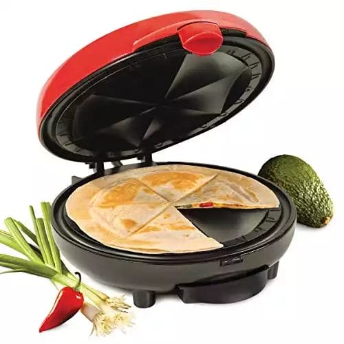 Nostalgia with Extra Stuffing Latch 6-Wedge Electric Quesadilla Maker, 8-inch, Red